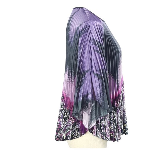 Butterfly Style Women Knife Pleated Blouse Paisley Purple - Picture 6 of 8